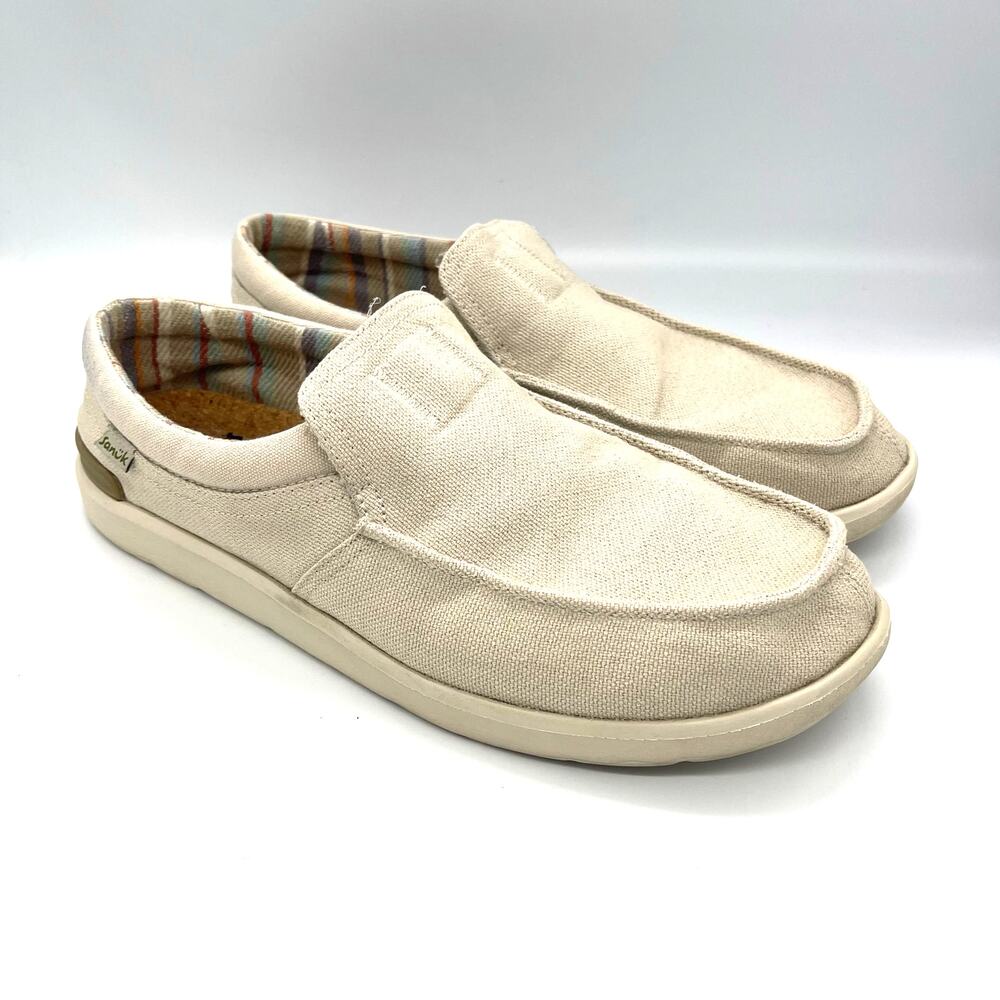 Sanuk Sidewalk Surfer Oatmilk / Cream Canvas Men's Loafers Size 11.5